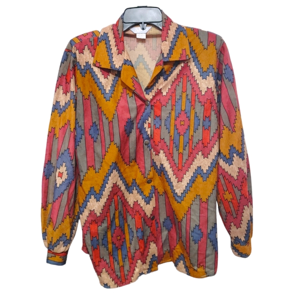 Vintage Blair Western Graphic Print Button Down Shirt Women's Size Medium M